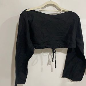 Solid and striped cropped shirt